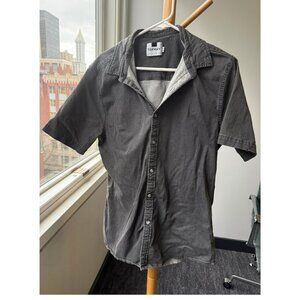 Topman Gray Mens Denim Fitted Short Sleeve Casual Button-down Shirt